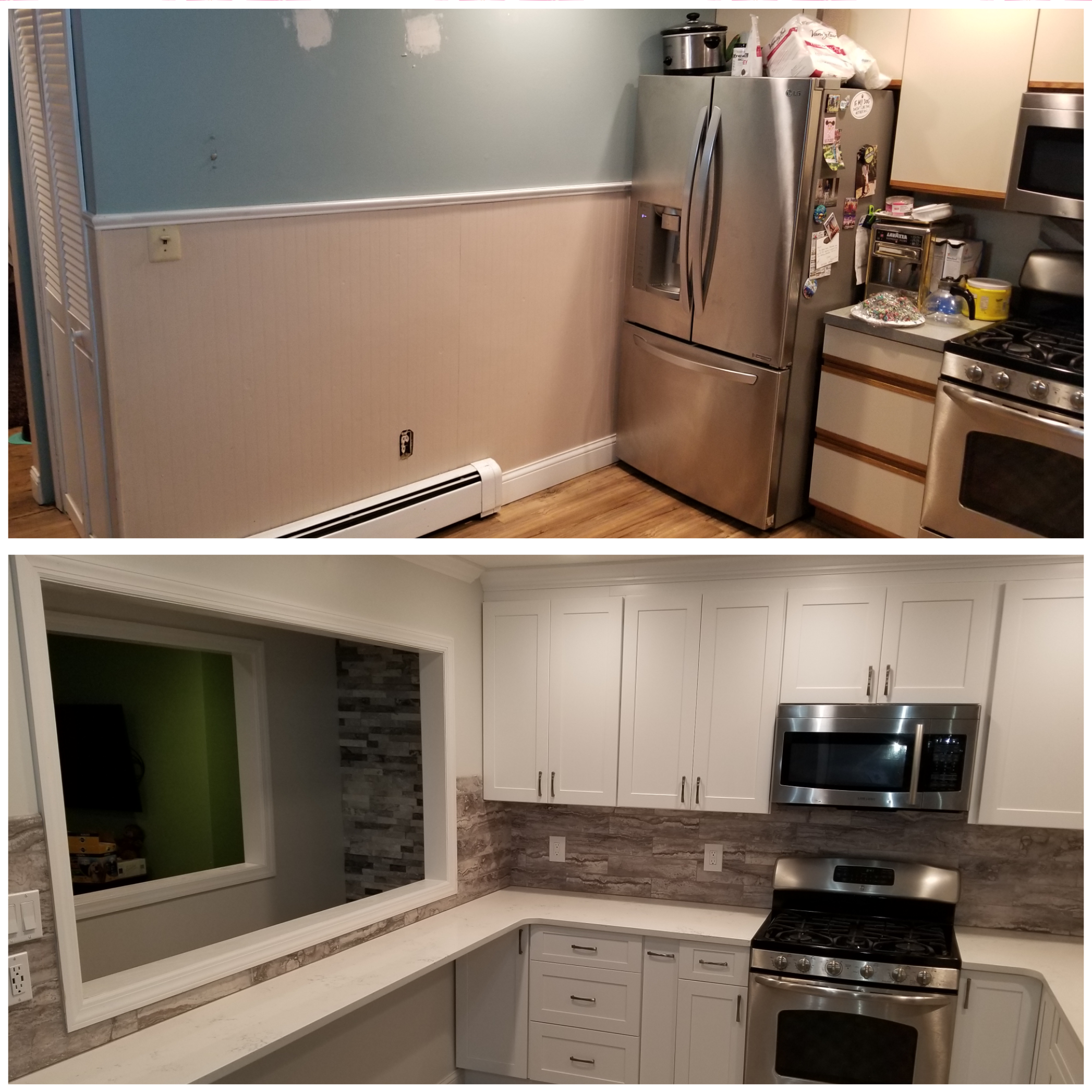 Before and after image of newly remodeled kitchen