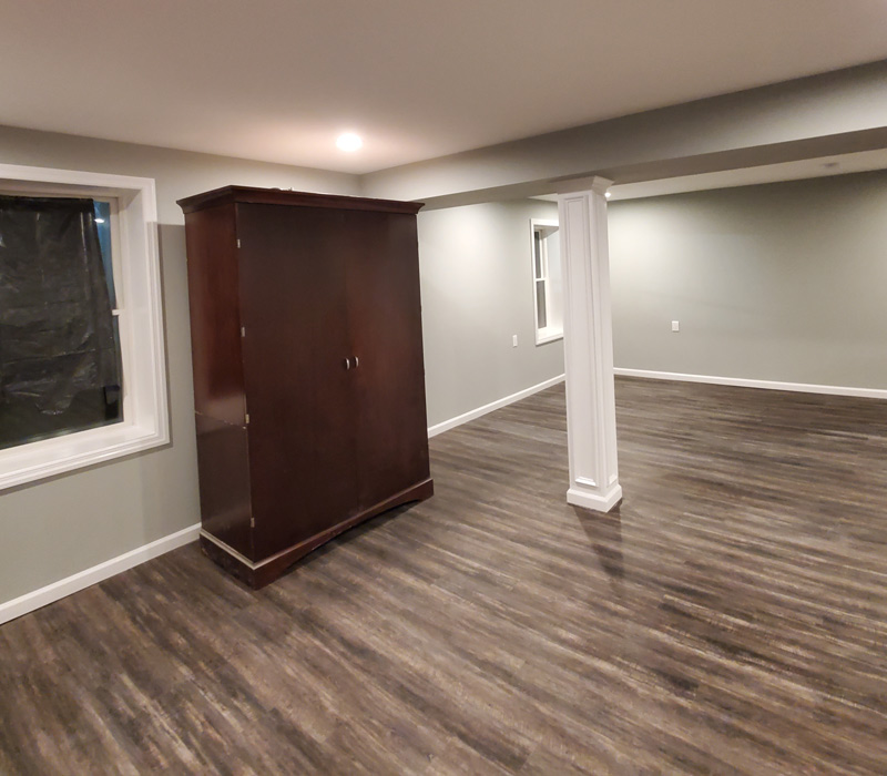 Renovated basement in Suffolk County, NY.