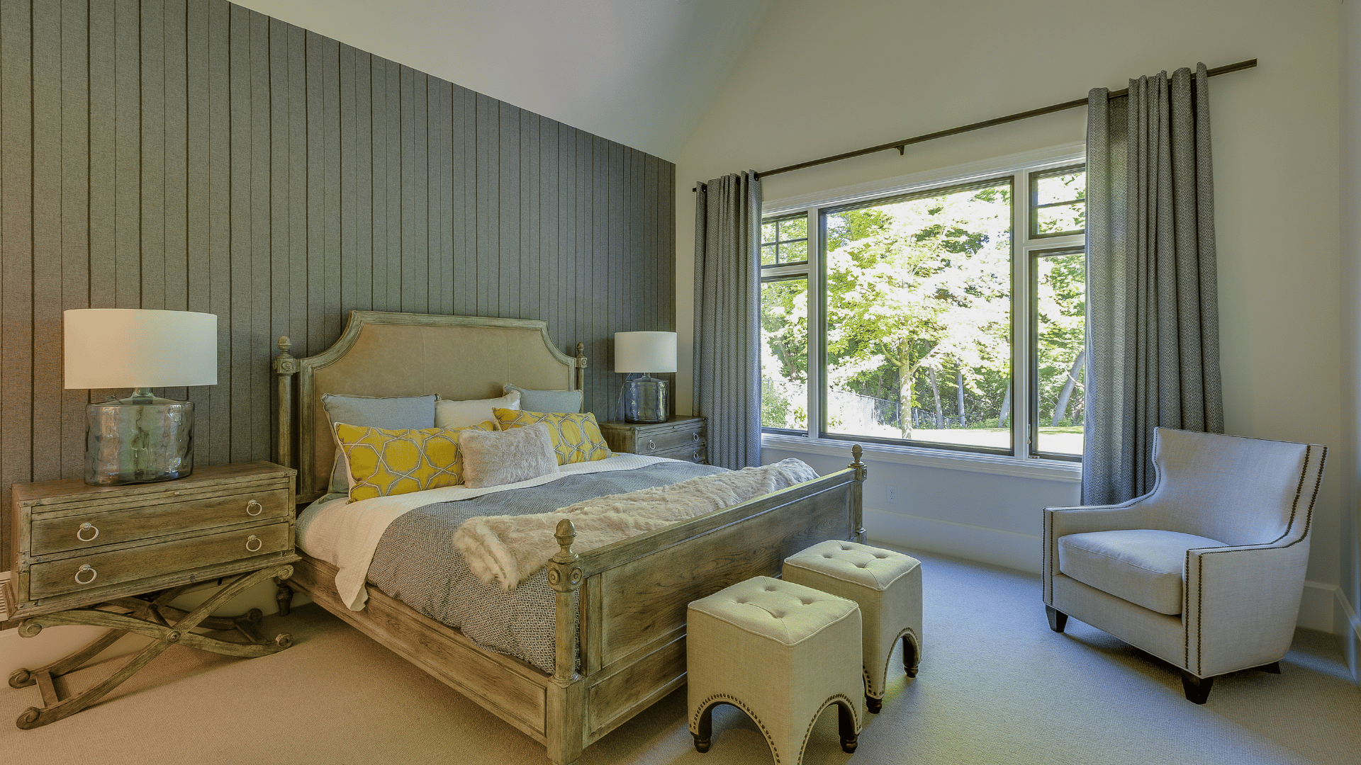 Textured accent wall in bedroom